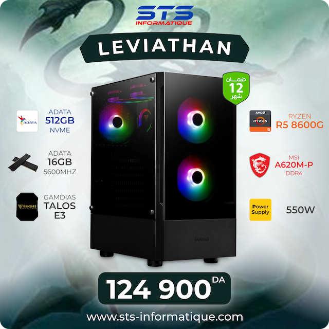 PC DE BUREAU RYZEN 5 8600G / A620M-B MSI / ADATA 16 / 8+8/ 5600HZ  /512 ADATA NVME /550W  / TALOS E3